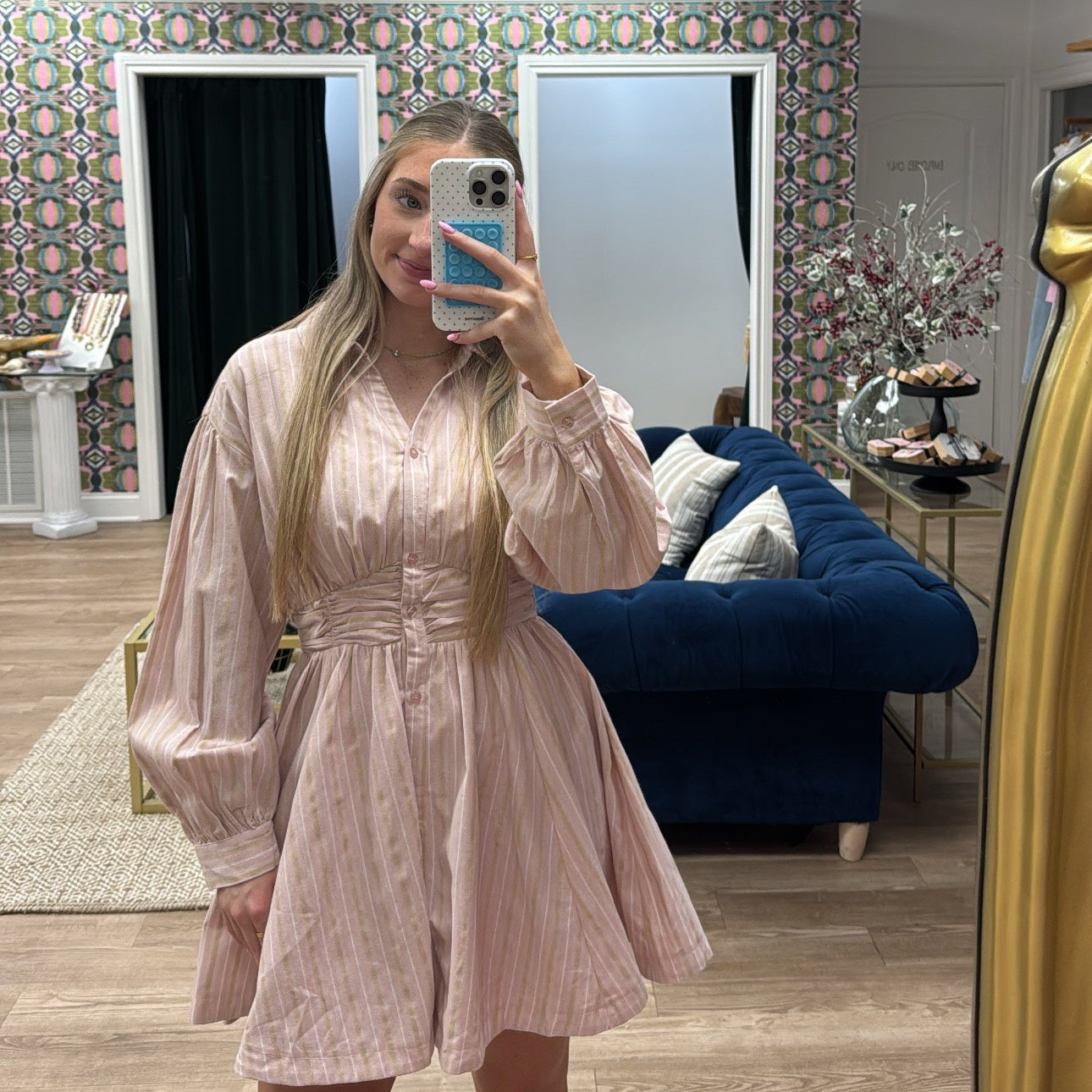 BLUSH AND CREAM DROP COLLAR DRESS