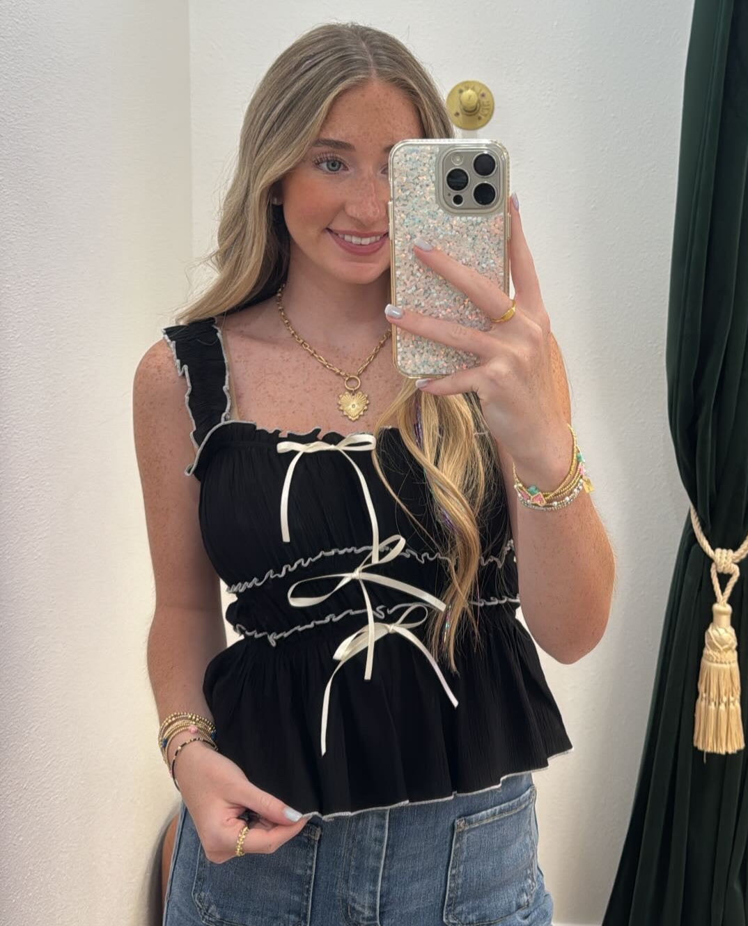 BLACK RUCHED BOW TANK