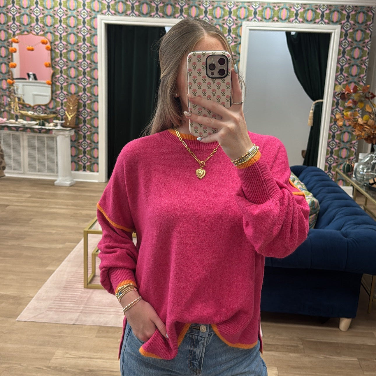 HOT PINK AND ORANGE SWEATER