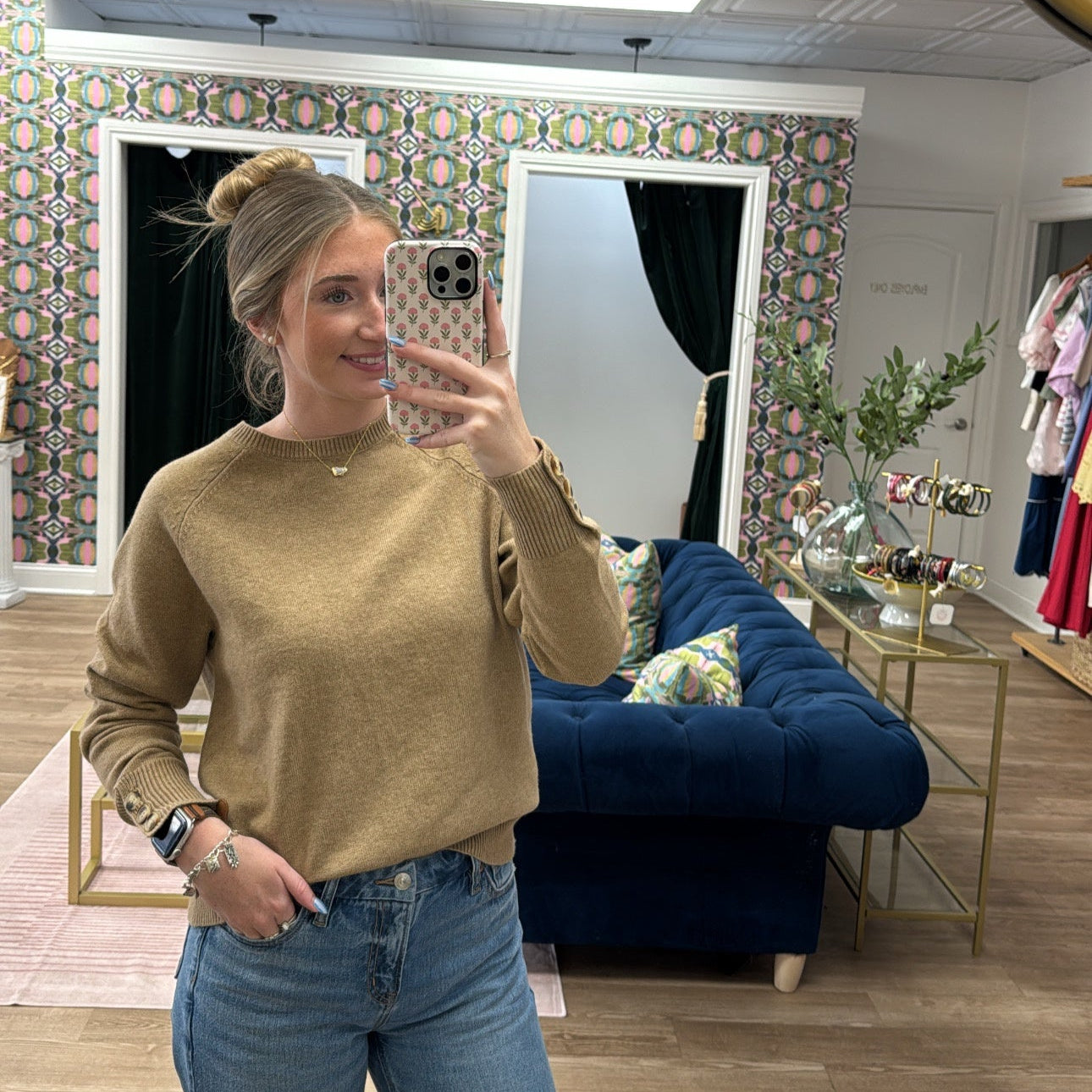 CAMEL BISHOP SLEEVE SWEATER