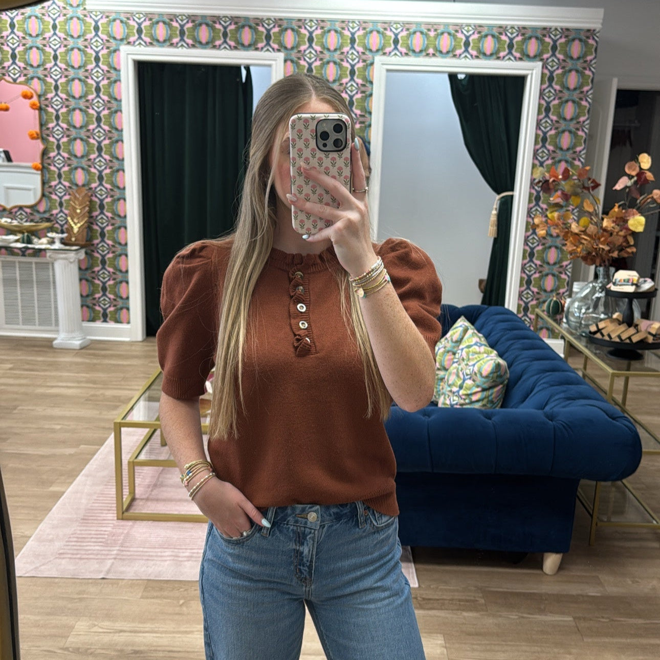 CINNAMON RUFFLE  SLEEVE SWEATER
