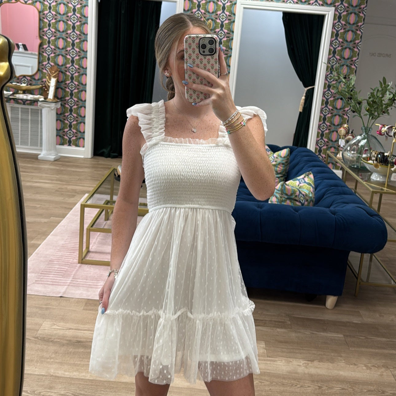 WHITE TULLE MINI DRESS