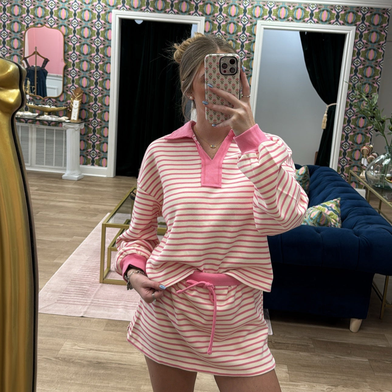 PINK AND WHITE SKIRT STRIPE SET