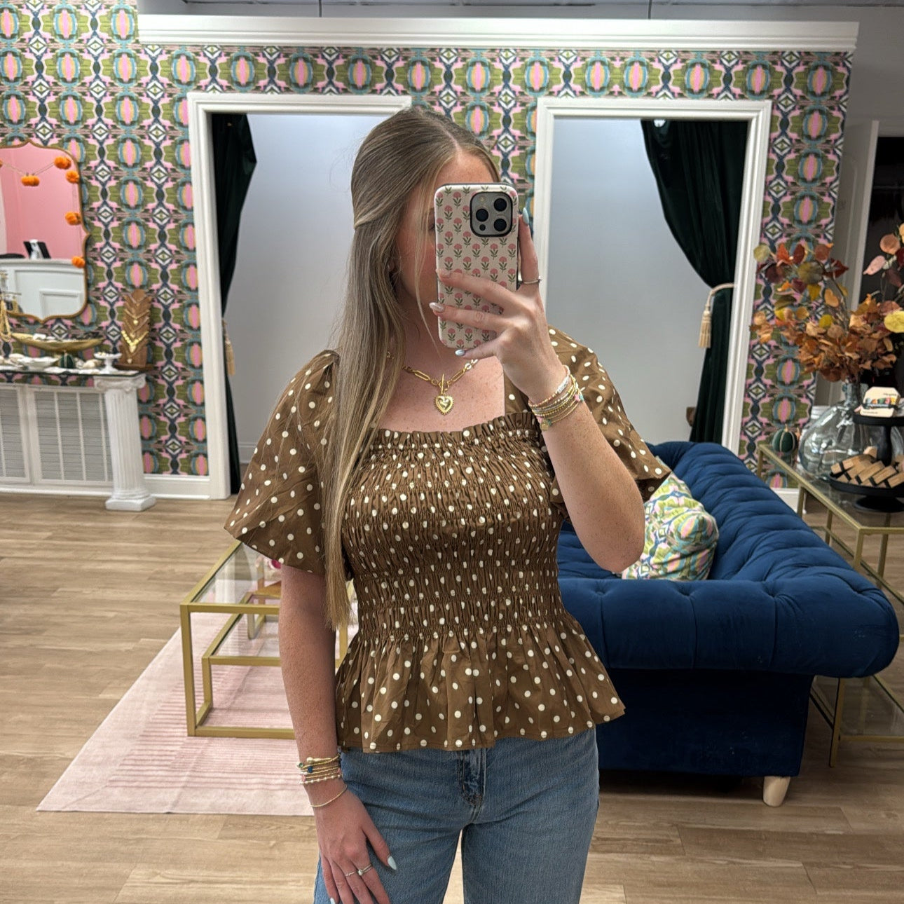 MOCHA POLKA DOT PUFF SLEEVE