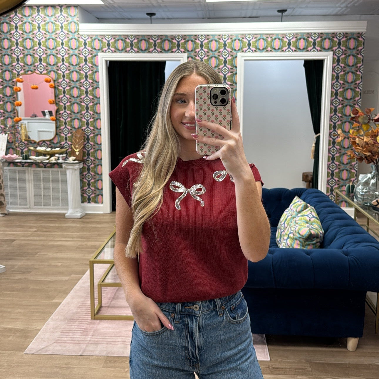 BLING BOW SHORT SLEEVE SWEATER