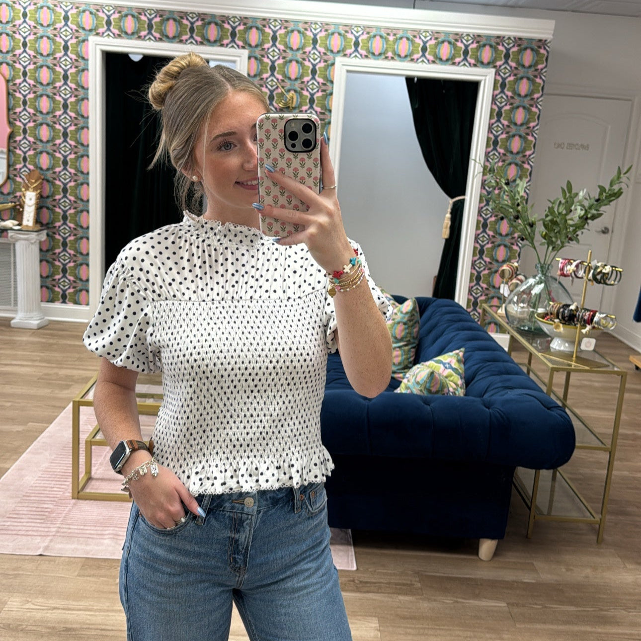 POLKA DOT SMOCKED TOP