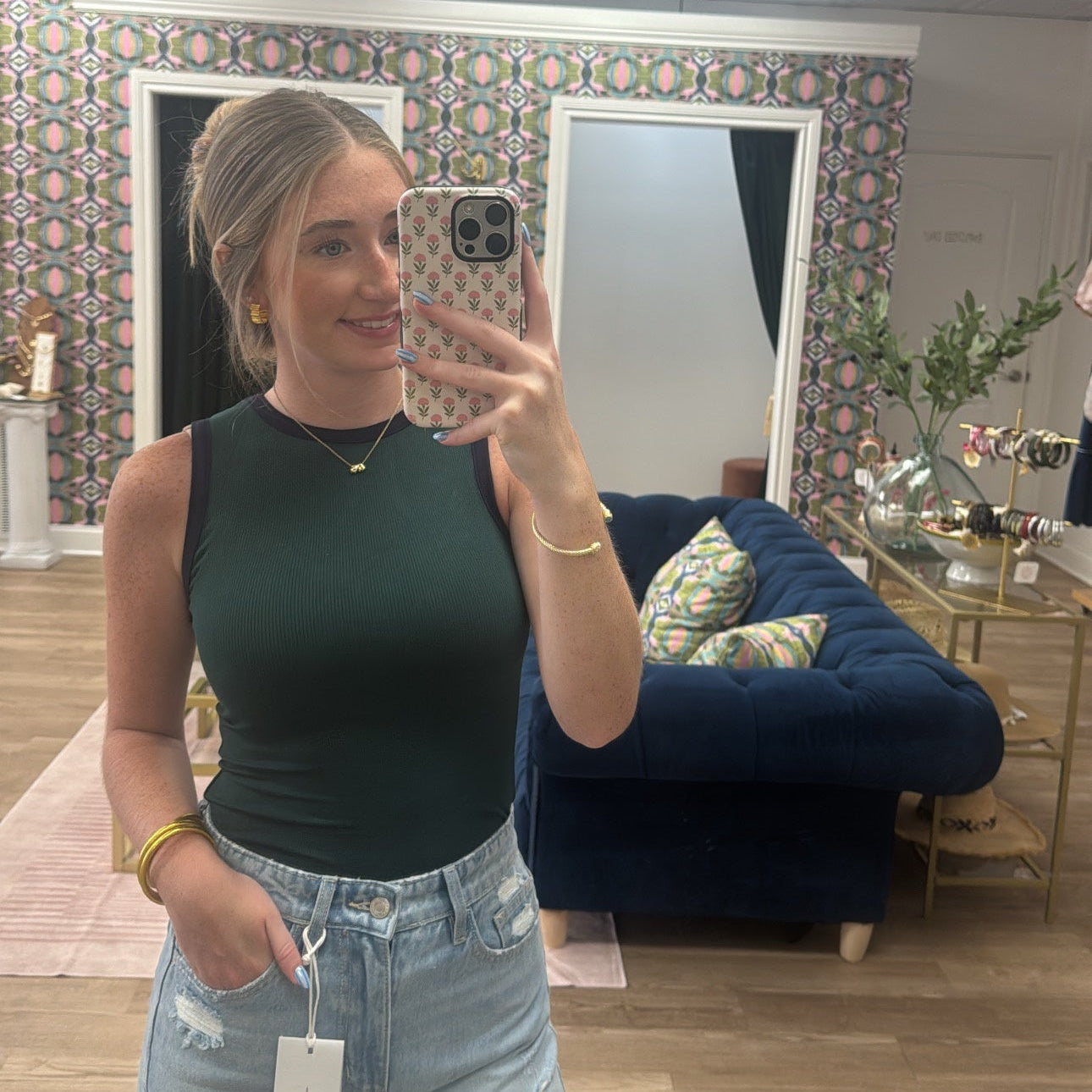 DARK GREEN RIBBED BODYSUIT