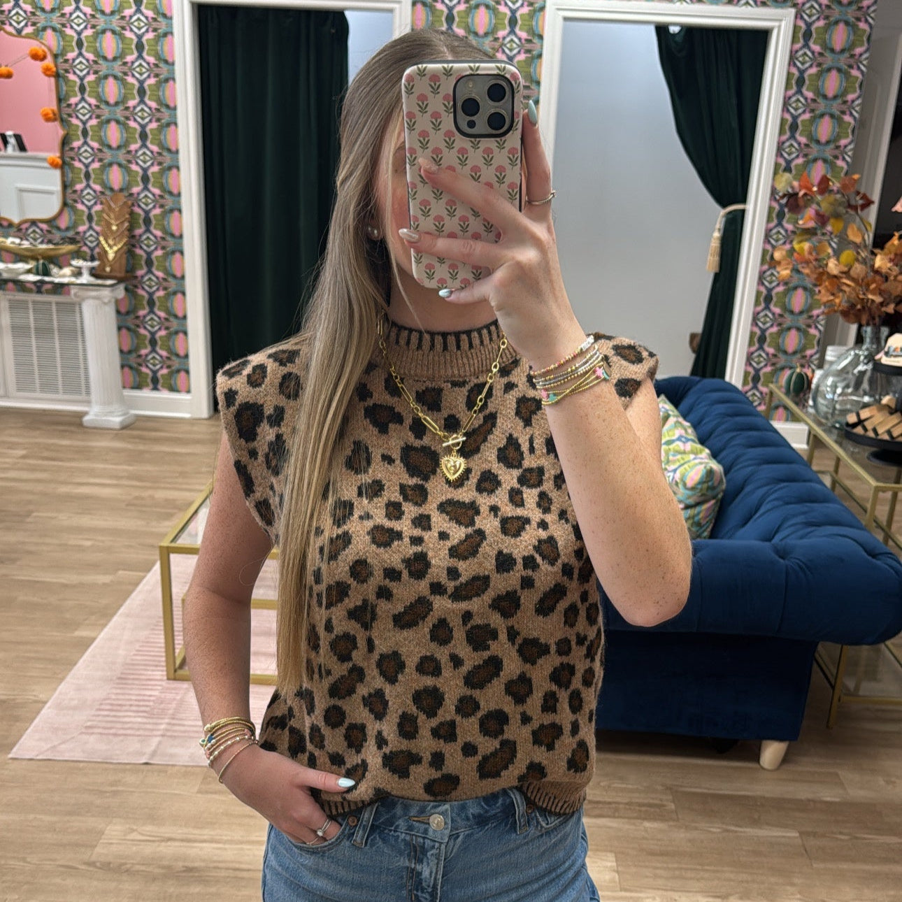 LEOPARD CAP SLEEVE SWEATER