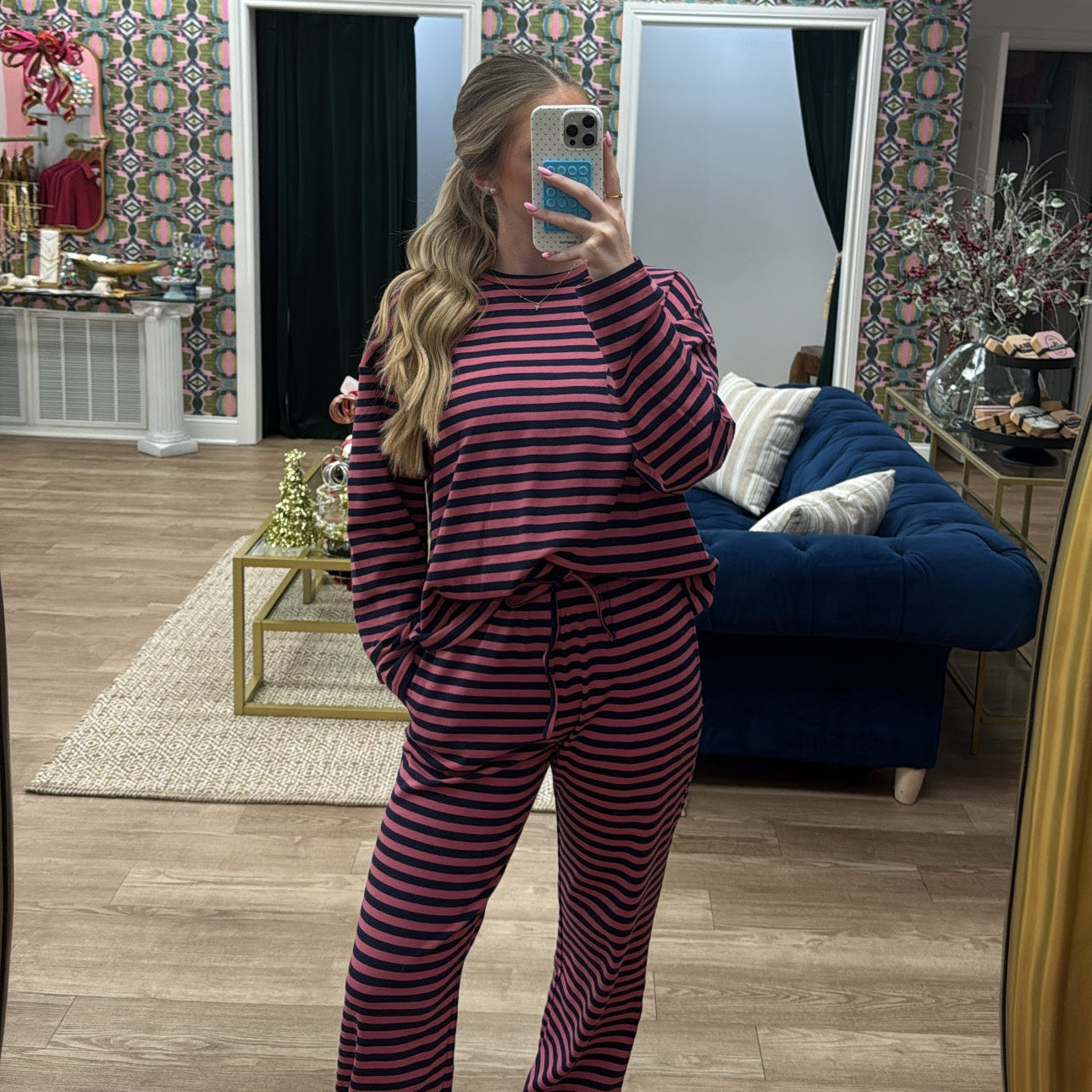 LONG SLEEVE STRIPED WIDE LEG SET