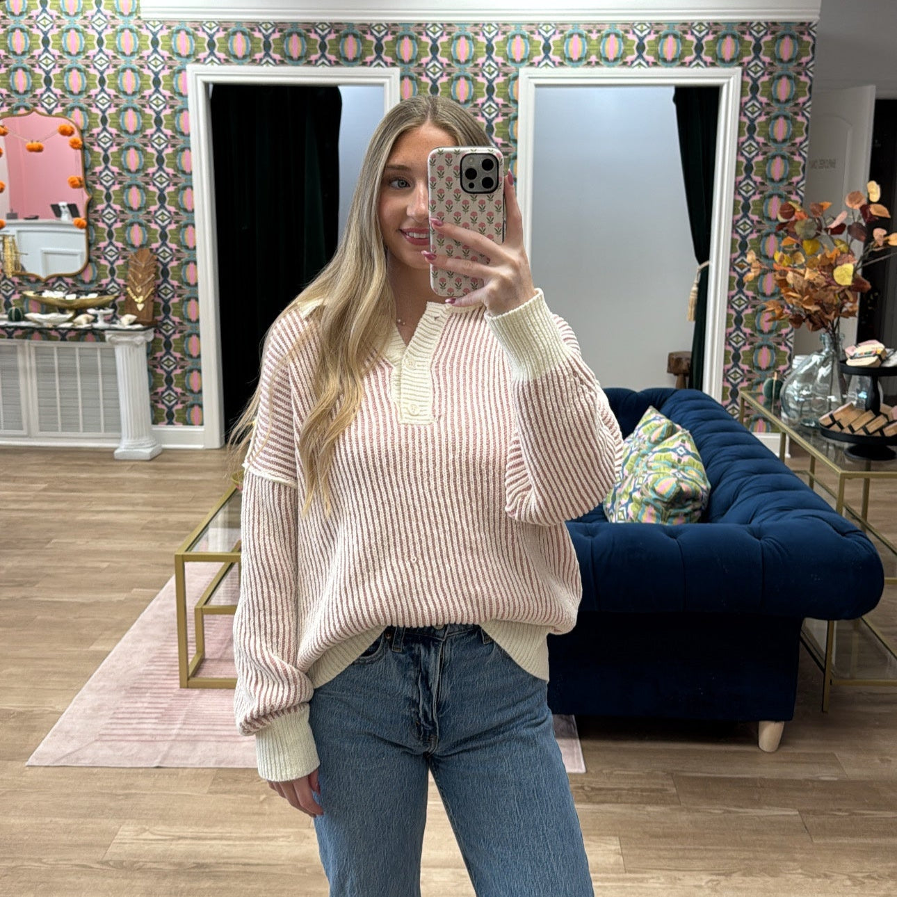 DUSTY PINK AND CREAM SWEATER