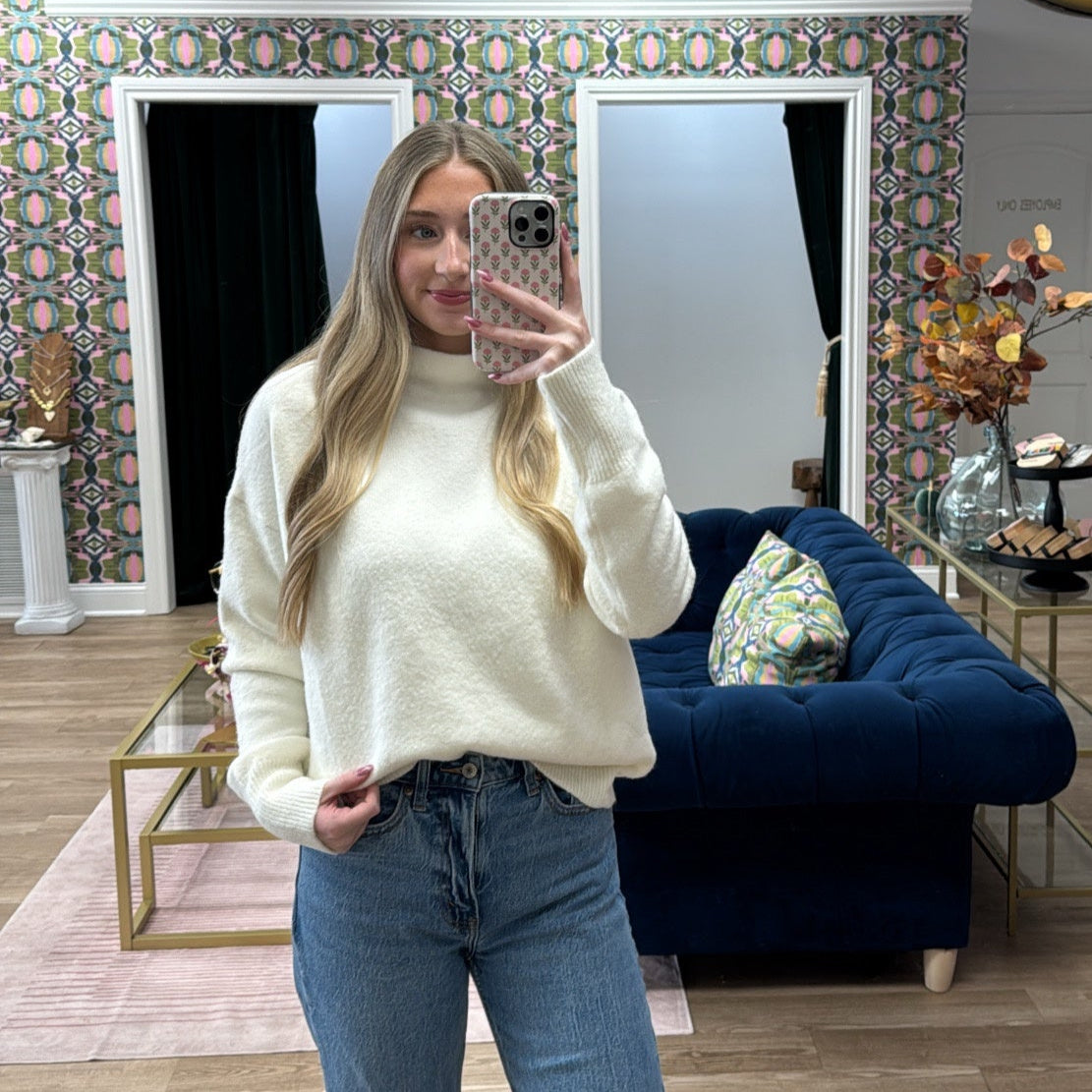 IVORY FUNNEL NECK SWEATER