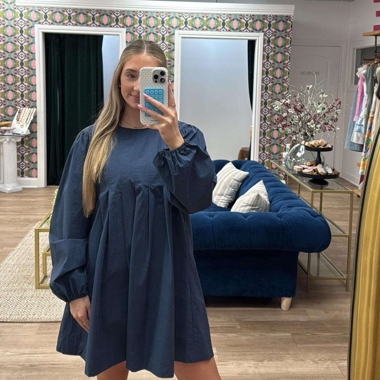 PINTUCK LONG SLEEVE MINI DRESS
