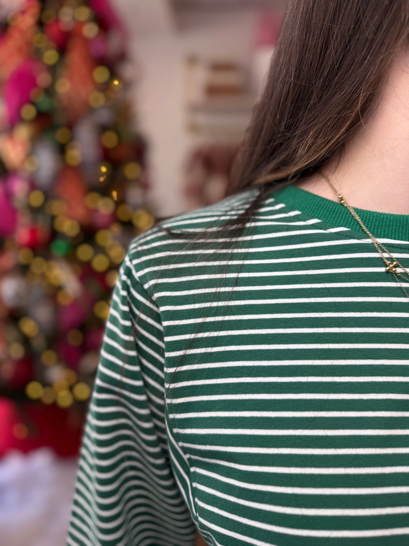 Frenchy Terry Striped Casual Knit Top GREEN