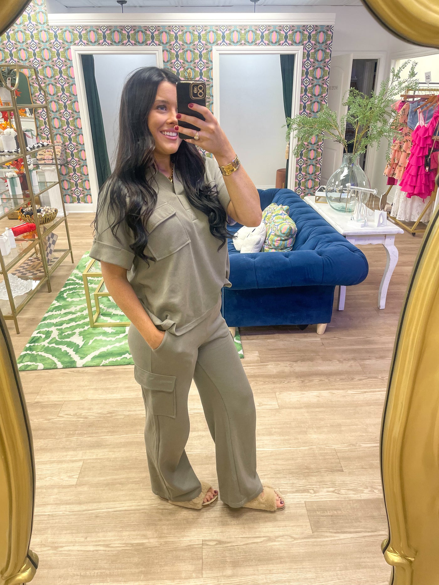 OLIVE GREEN CARGO TOP + PANT SET