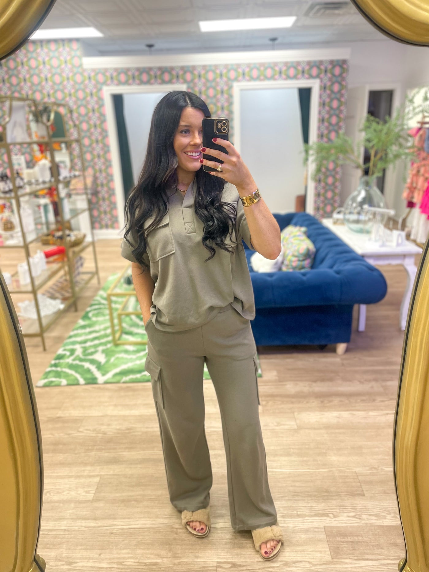 OLIVE GREEN CARGO TOP + PANT SET