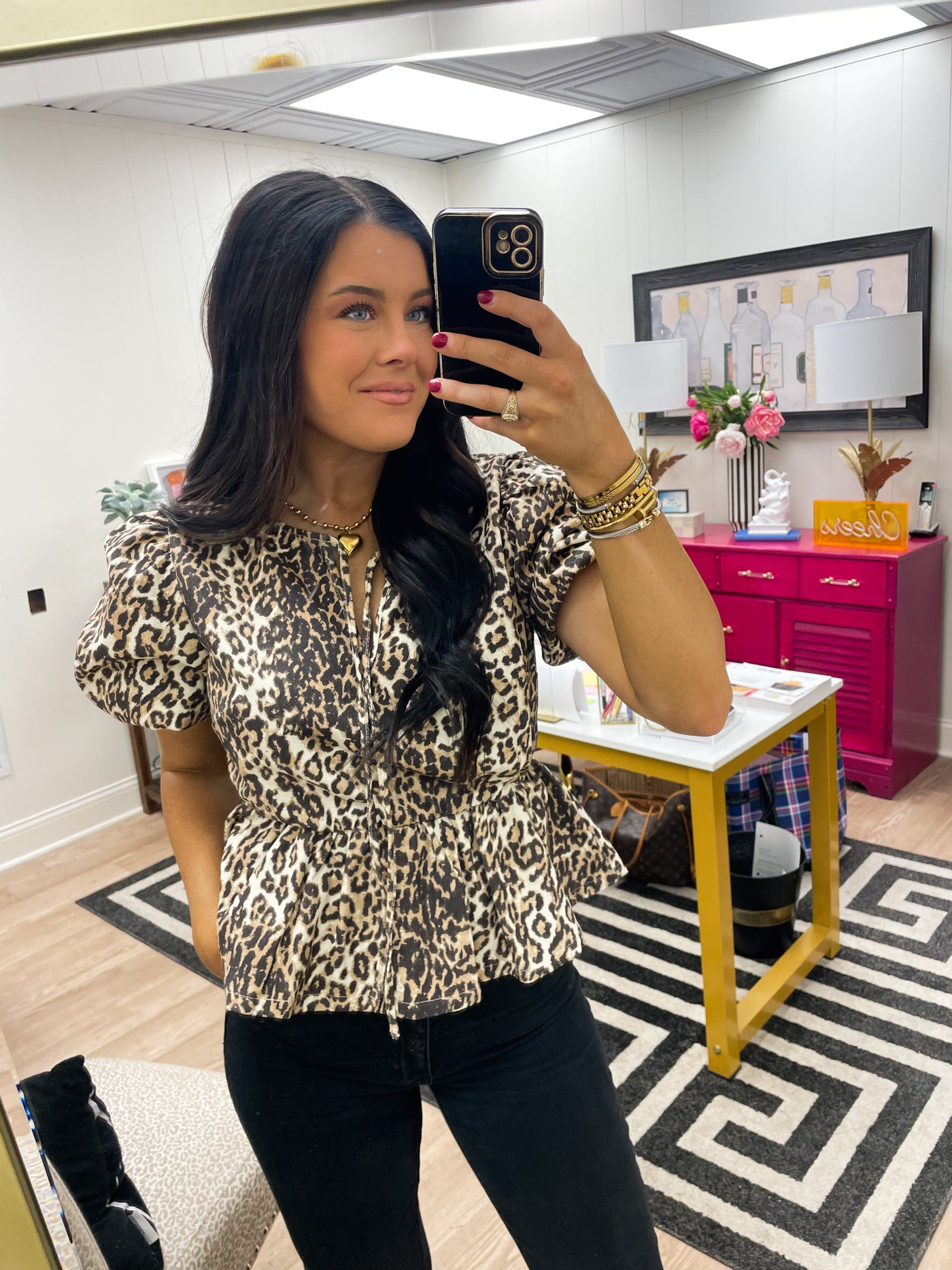 LEOPARD PUFF SLEEVE BLOUSE