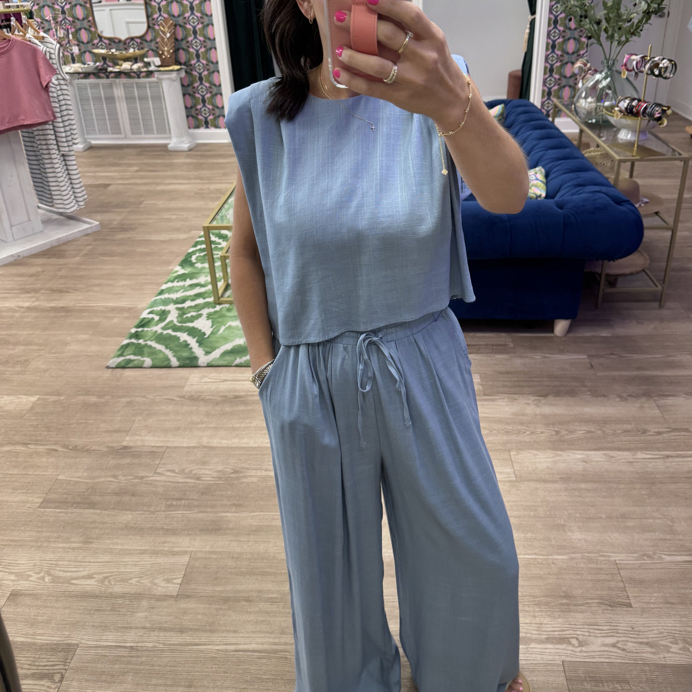 DENIM LINEN PANT AND TOP SET
