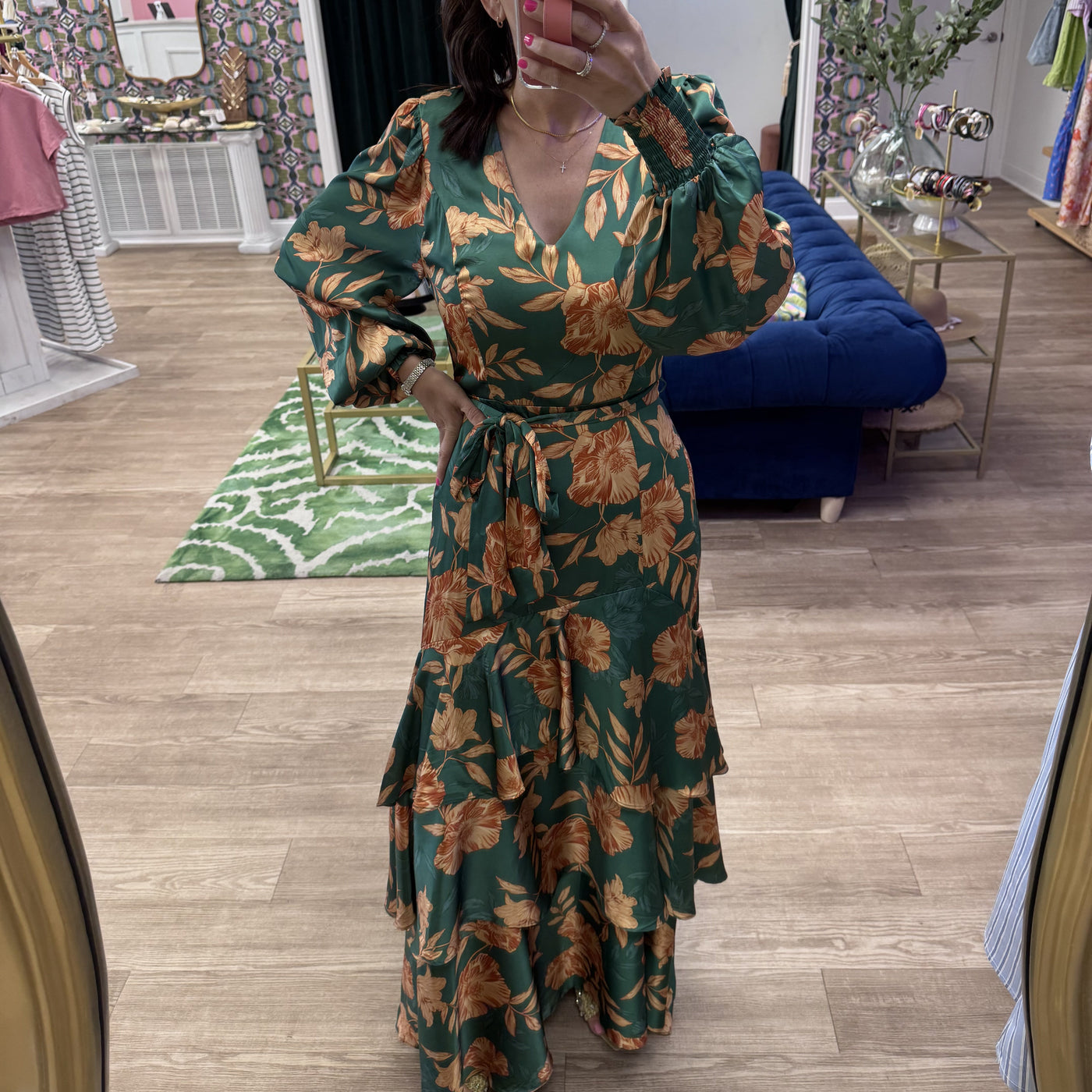 GREEN AND ORANGE FLORAL MAXI DRESS