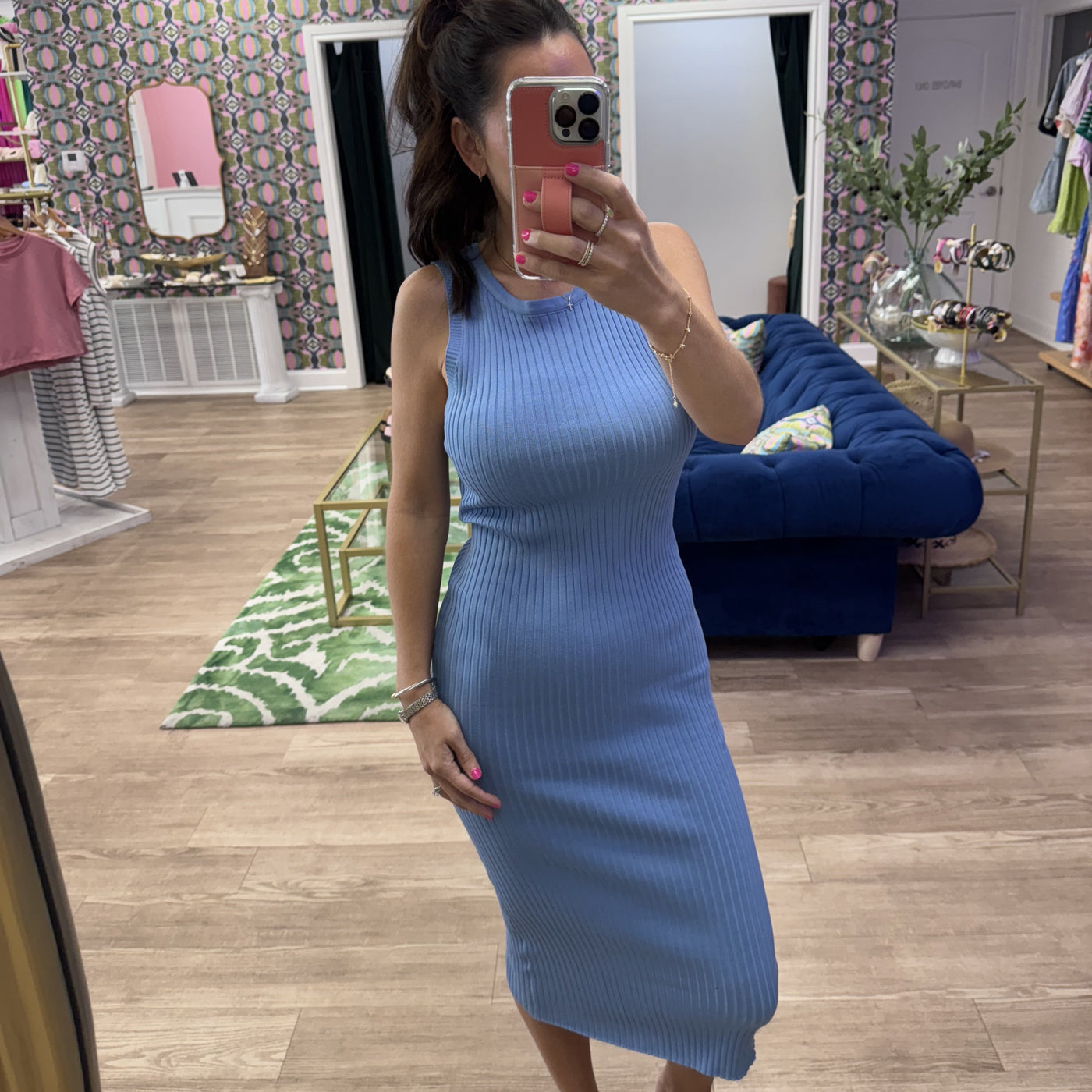 BLUE KNIT SLEEVELESS DRESS