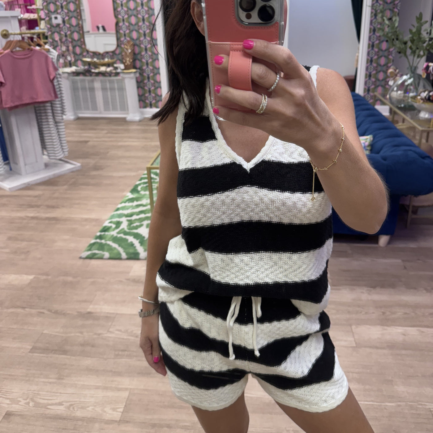 BLACK/CREAM STRIPE KNIT SET