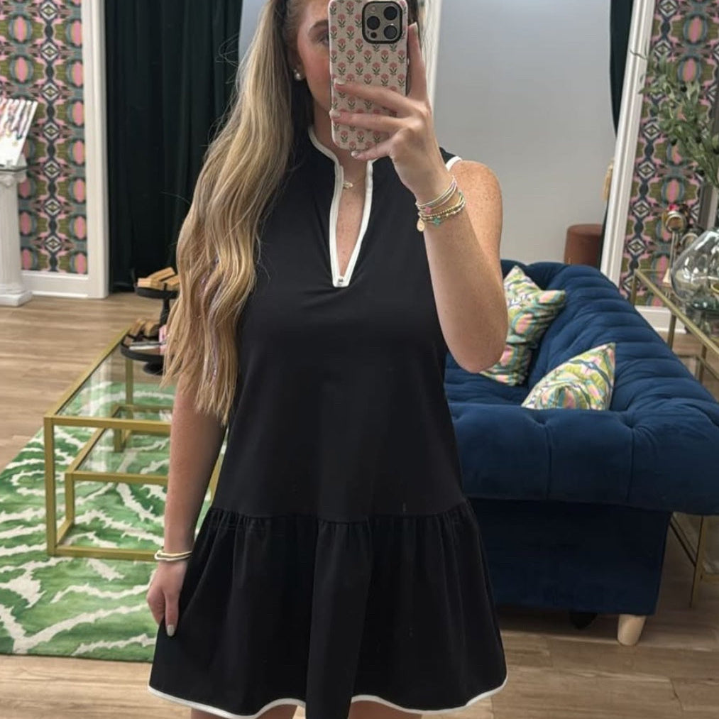 BLACK QUARTER ZIP ATHLETIC DRESS