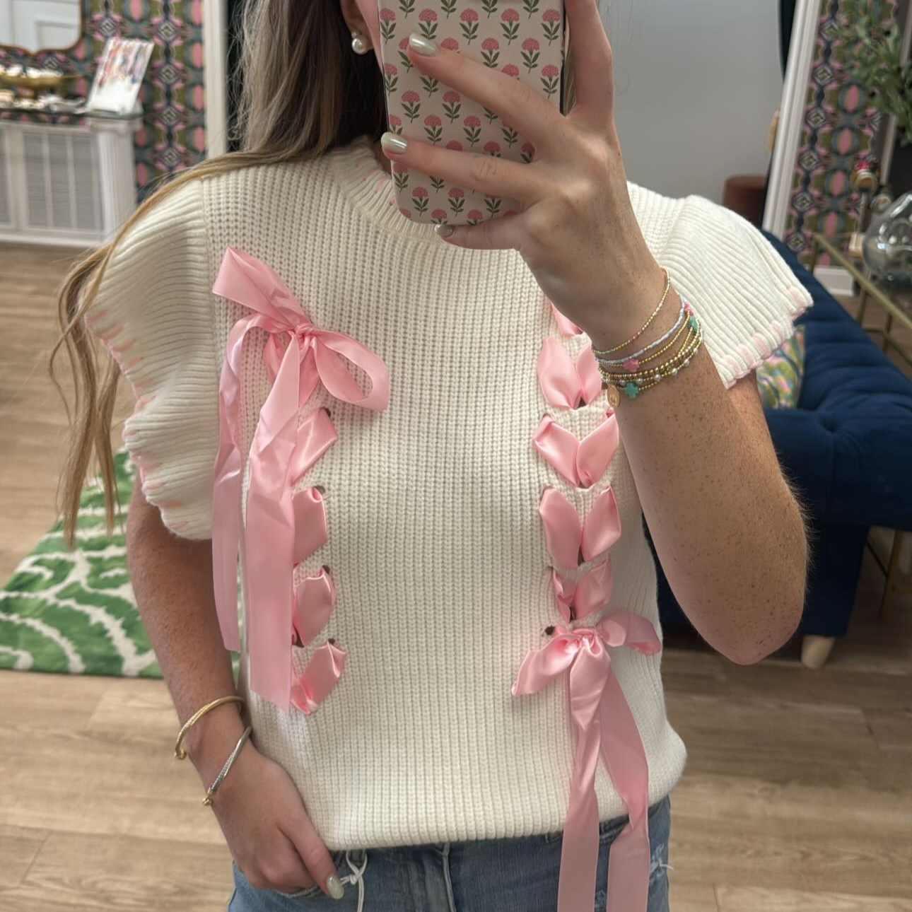 PINK BOW DETAIL SWEATER TOP