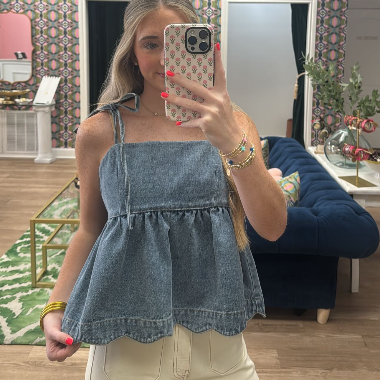 DENIM TIE STRAP TOP