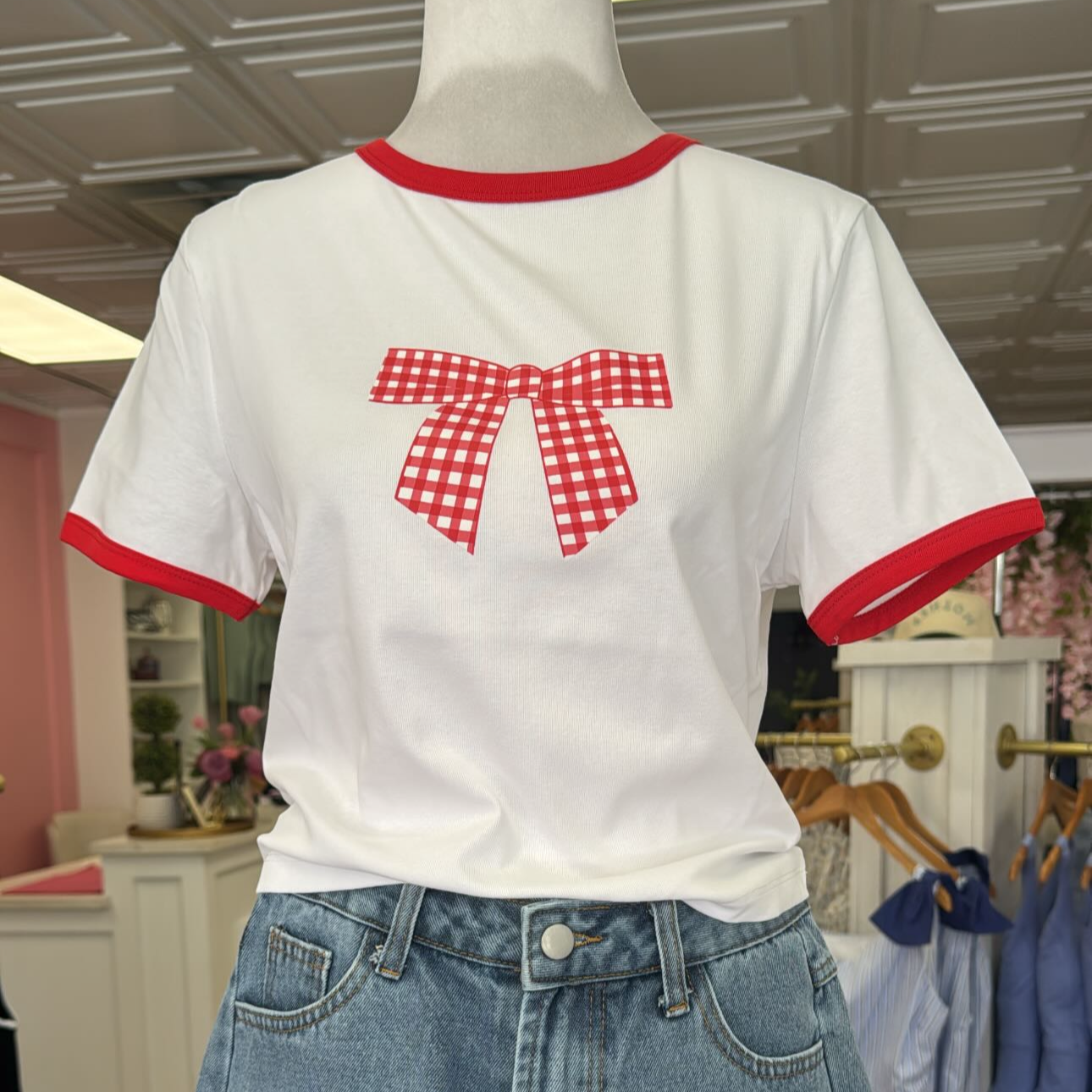 RED BOW CROP TEE