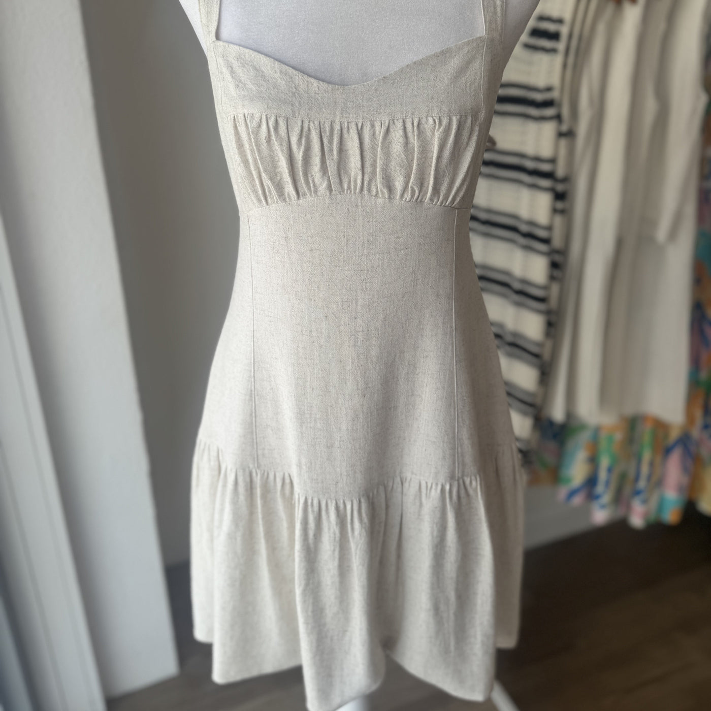 CREAM DROP WAIST MINI DRESS
