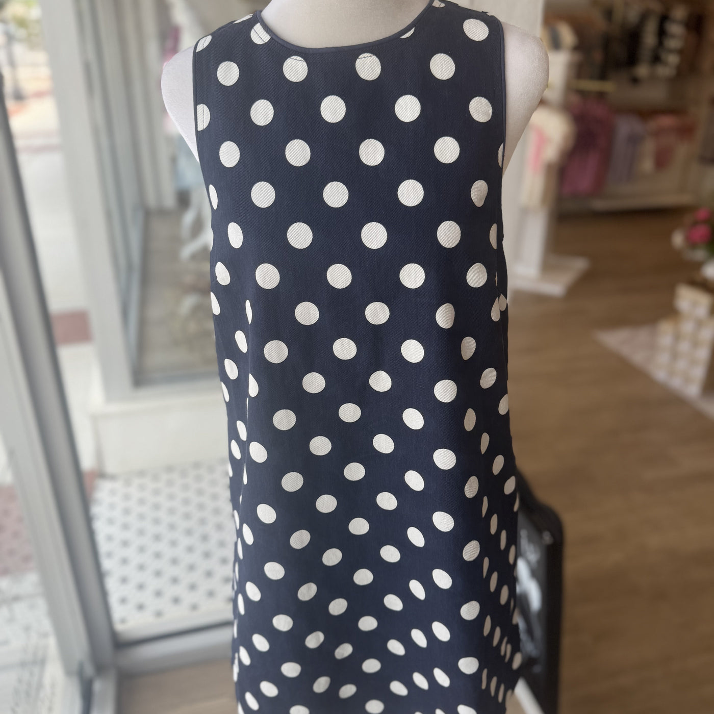 NAVY POLKA DOT MINI DRESS WITH POCKETS