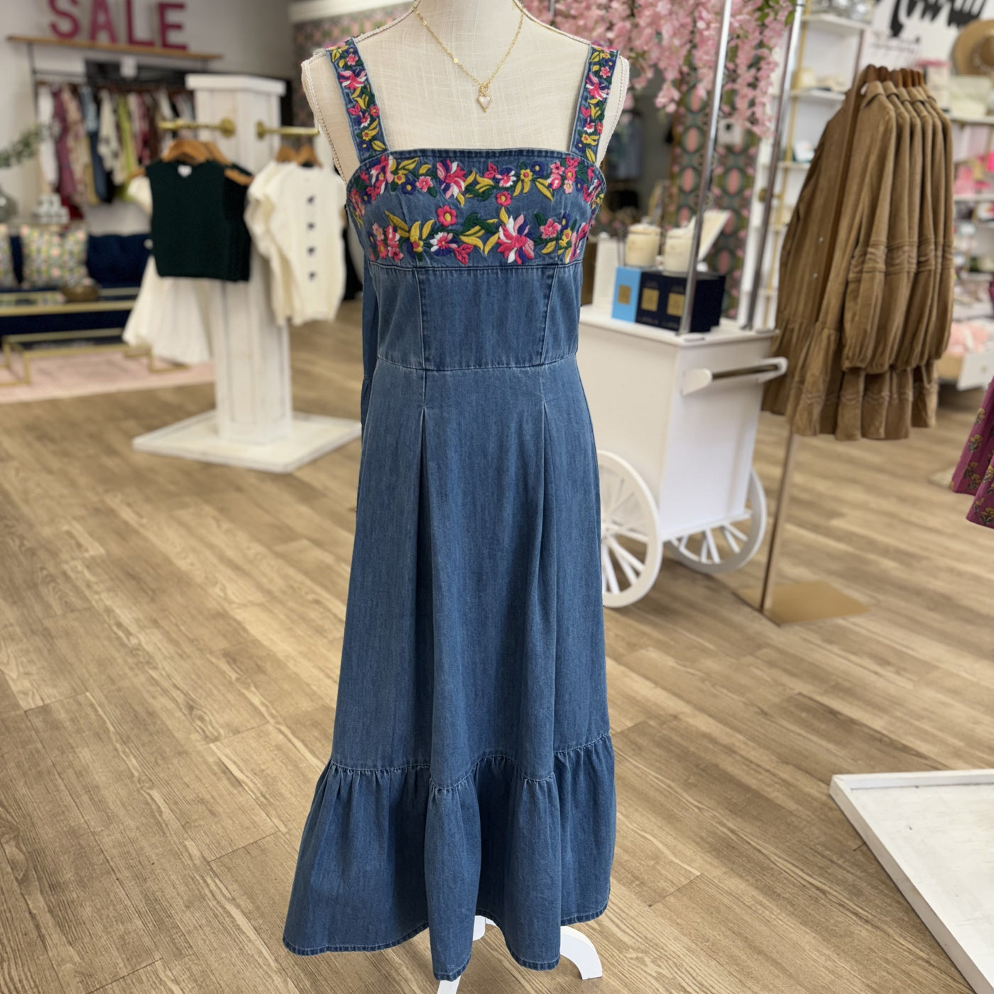 DENIM EMBROIDERED SUNDRESS