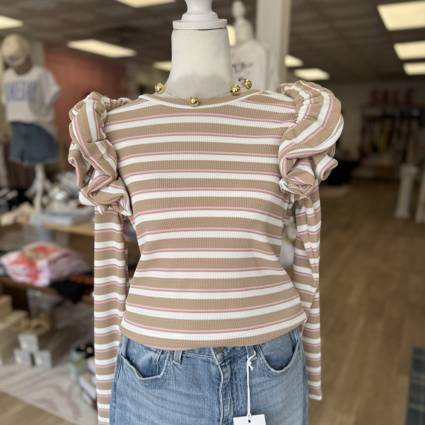 RUFFLE MULTI COLOR STRIPE TOP
