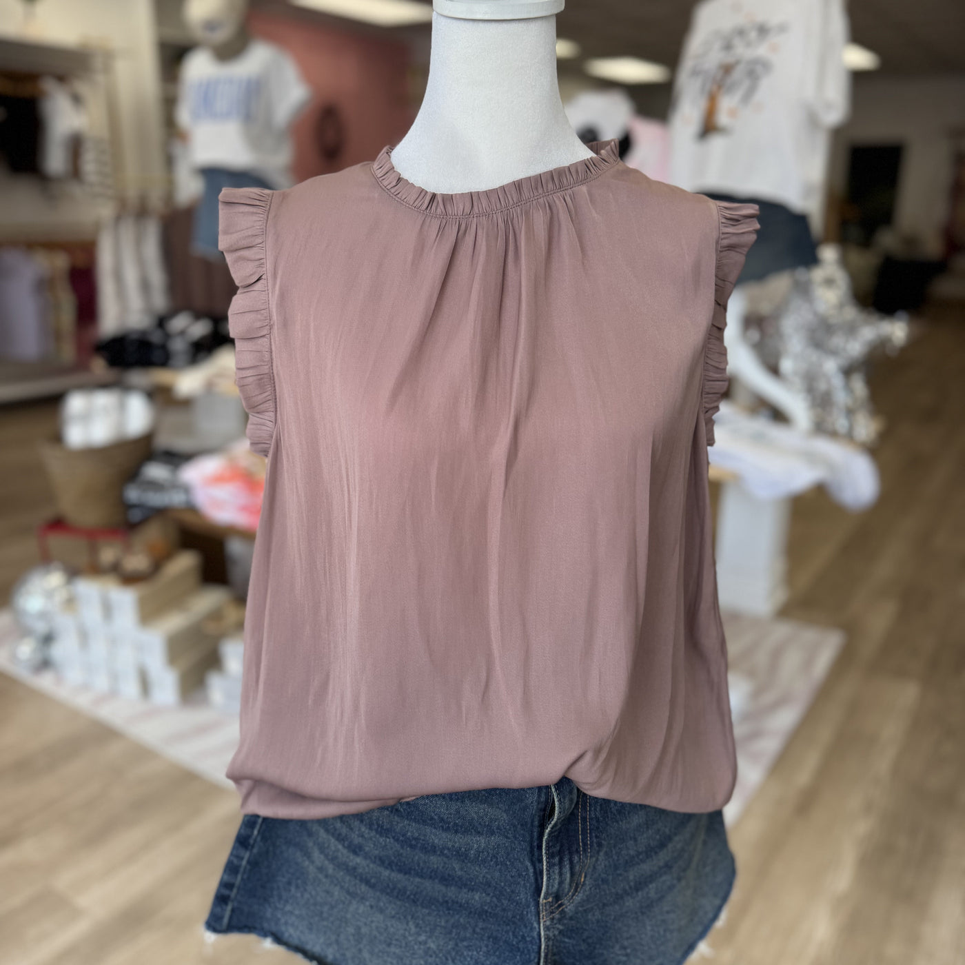 LILAC RUFFLE SATIN TANK