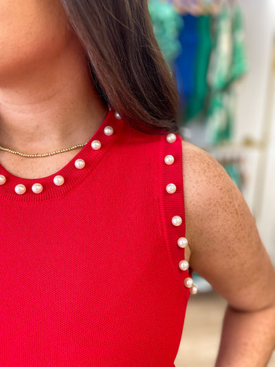 RED TANK W PEARL DETAIL